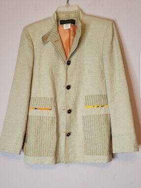 HARVE BENARD Linen Blend Blazer, Beige, size 8